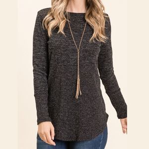 Heather Black Long Sleeve Knit Top